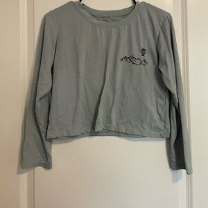 Olive Green Long Sleeve Crop Top